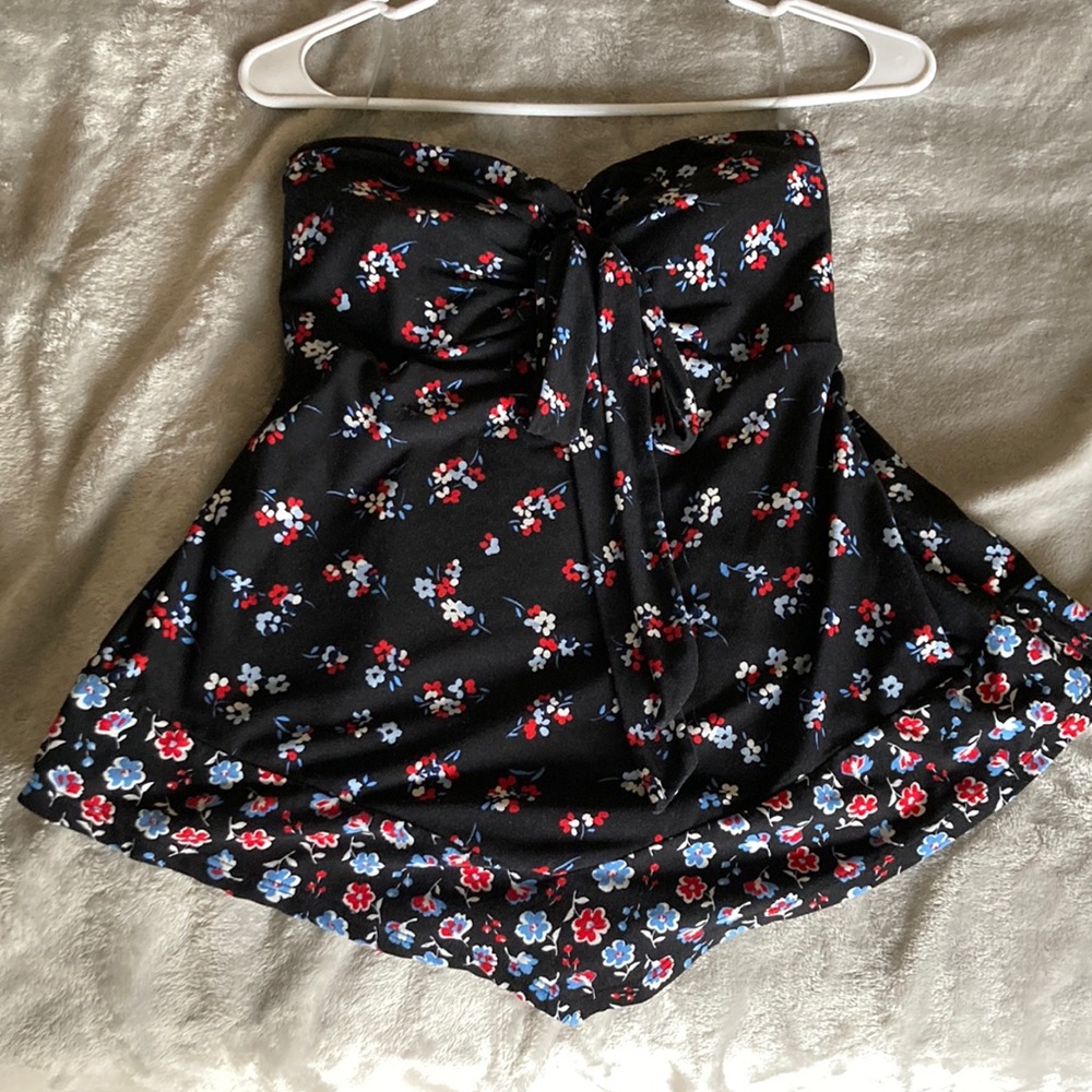 Red white blue and black floral top